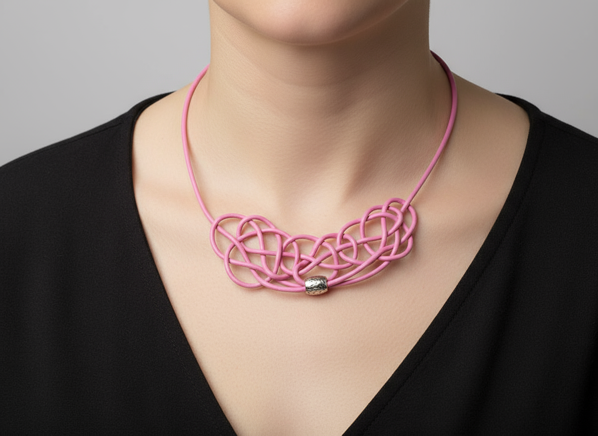 Collar de cuero rosa para mujer con nudos estilo contemporáneo
