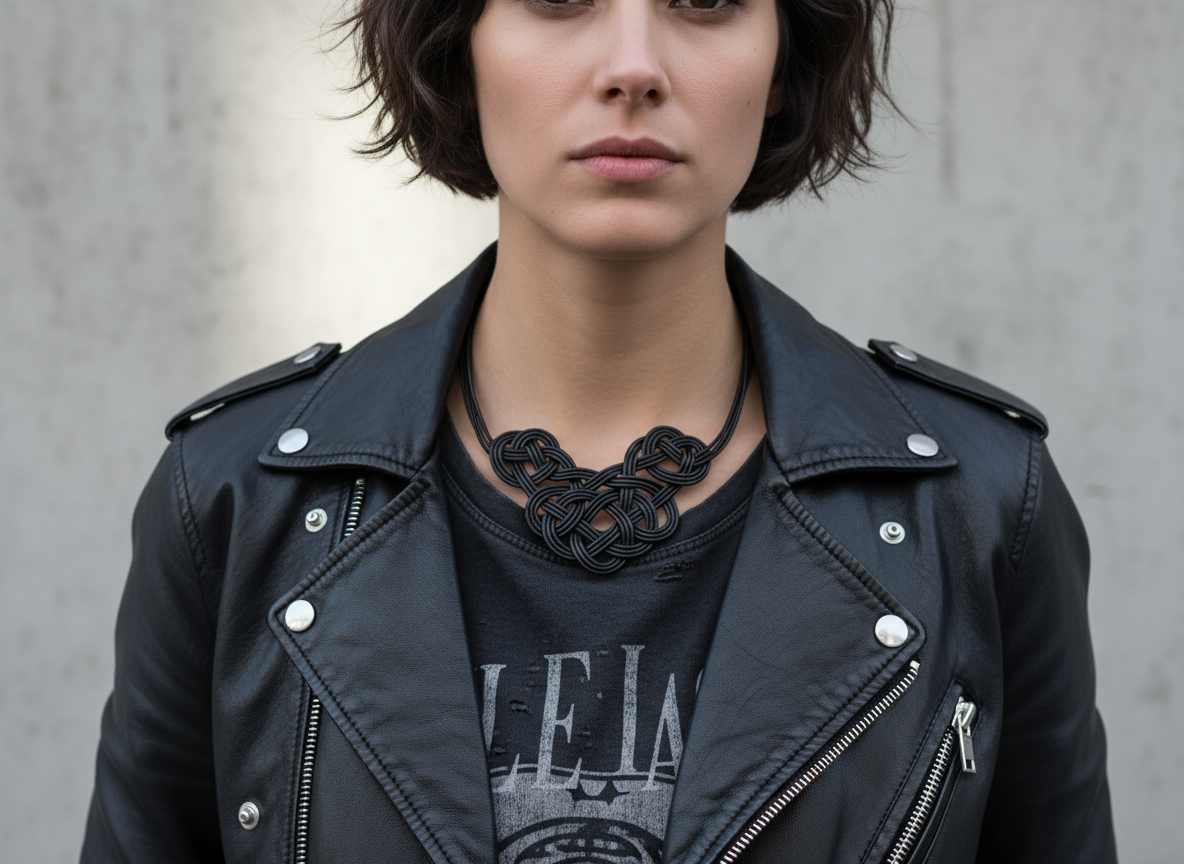 Leather necklace with braided celtic knot for women.