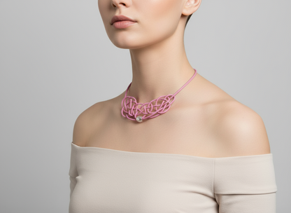 Collar de cuero rosa para mujer con nudos estilo contemporáneo