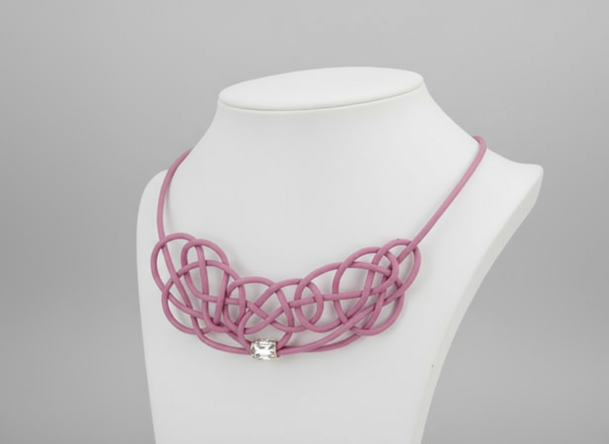 Collar de cuero rosa para mujer con nudos estilo contemporáneo