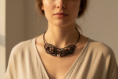 Collar de cuero rosa para mujer con nudos estilo contemporáneo