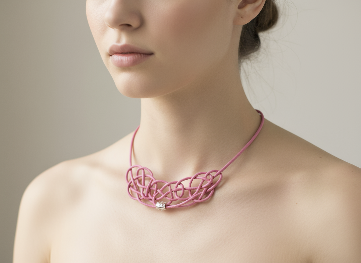 Collar de cuero rosa para mujer con nudos estilo contemporáneo