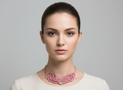 Collar de cuero rosa para mujer con nudos estilo contemporáneo