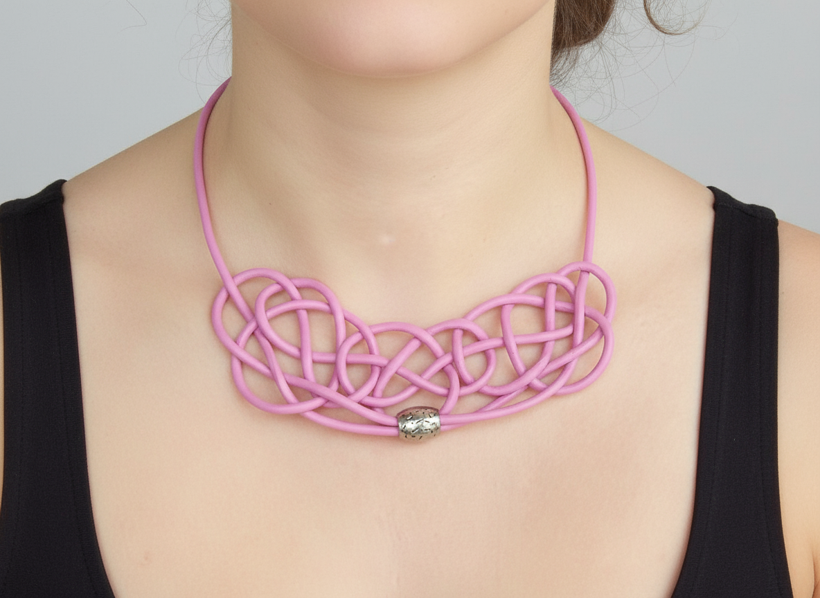 Collar de cuero rosa para mujer con nudos estilo contemporáneo