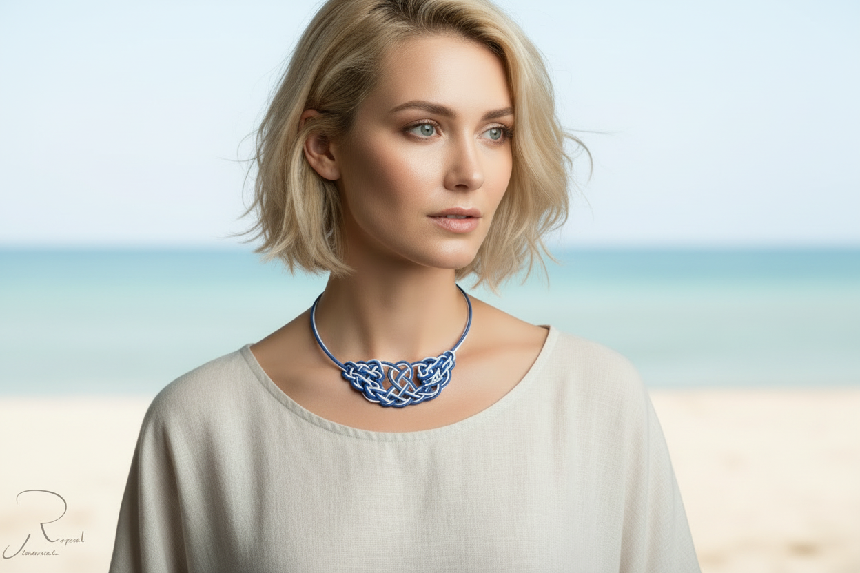 Collar con nudos de cuero trenzados a mano