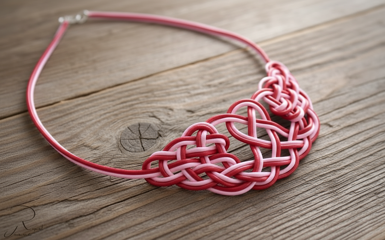 Collier avec nœuds en cuir tressés à la main