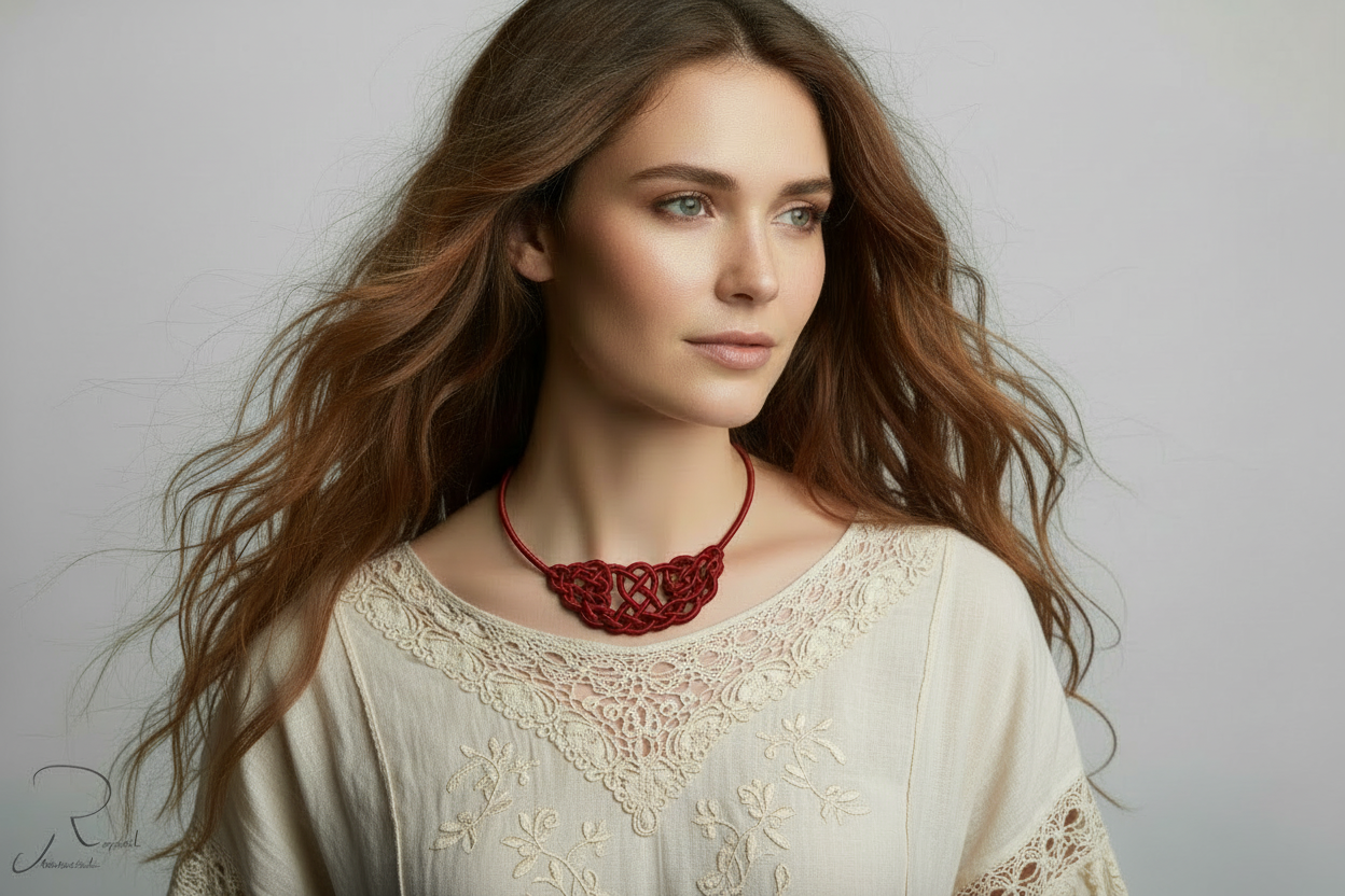 Collar con nudos de cuero trenzados a mano