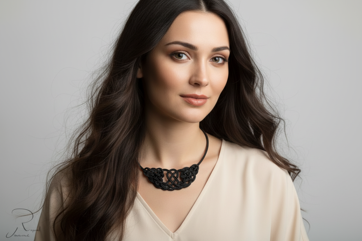 Collar con nudos de cuero trenzados a mano