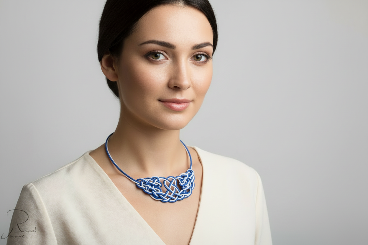 Collar con nudos de cuero trenzados a mano