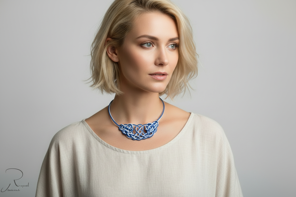 Collar con nudos de cuero trenzados a mano