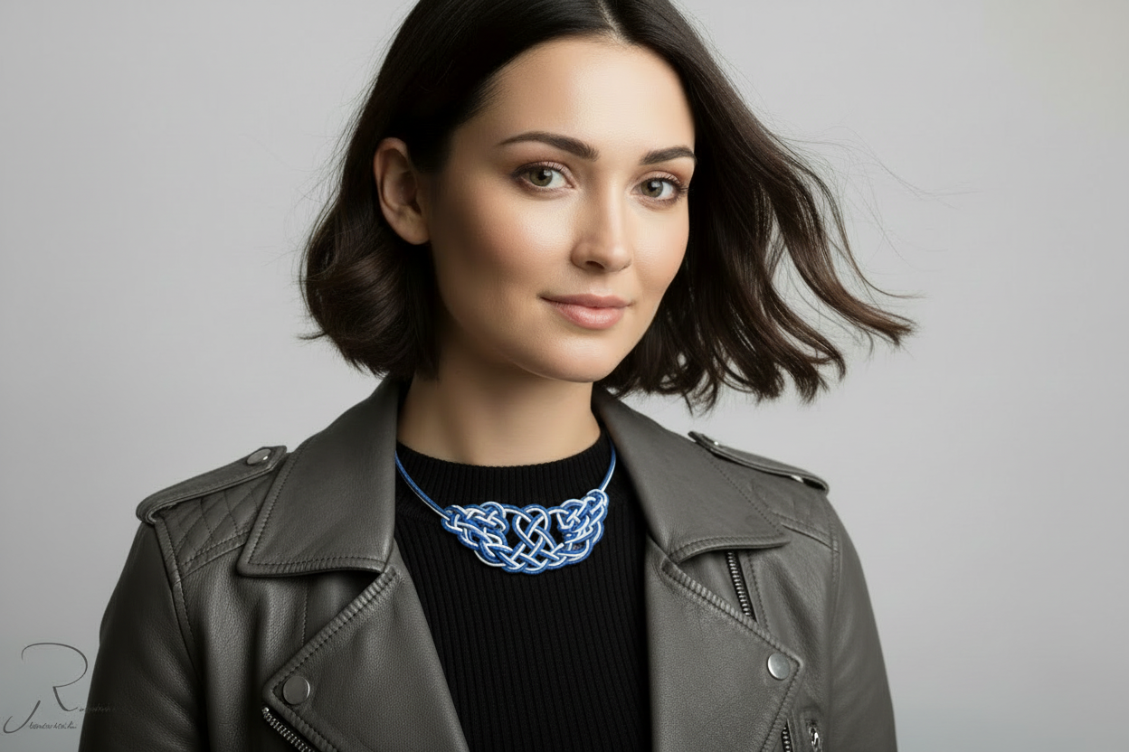 Collar con nudos de cuero trenzados a mano