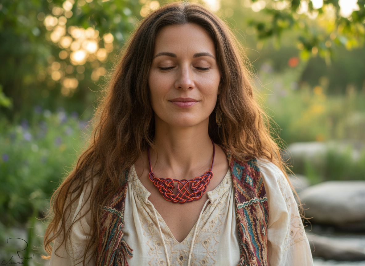 Collier avec nœuds en cuir tressés à la main