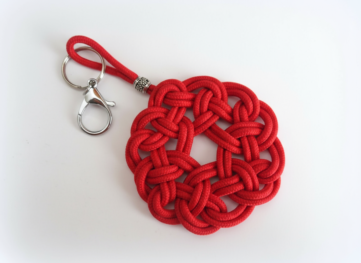 Porte-clés symbole celtique à cliquet en cuir et acier