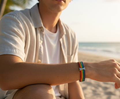 Pulsera arco iris de cuero con cierre magnético 