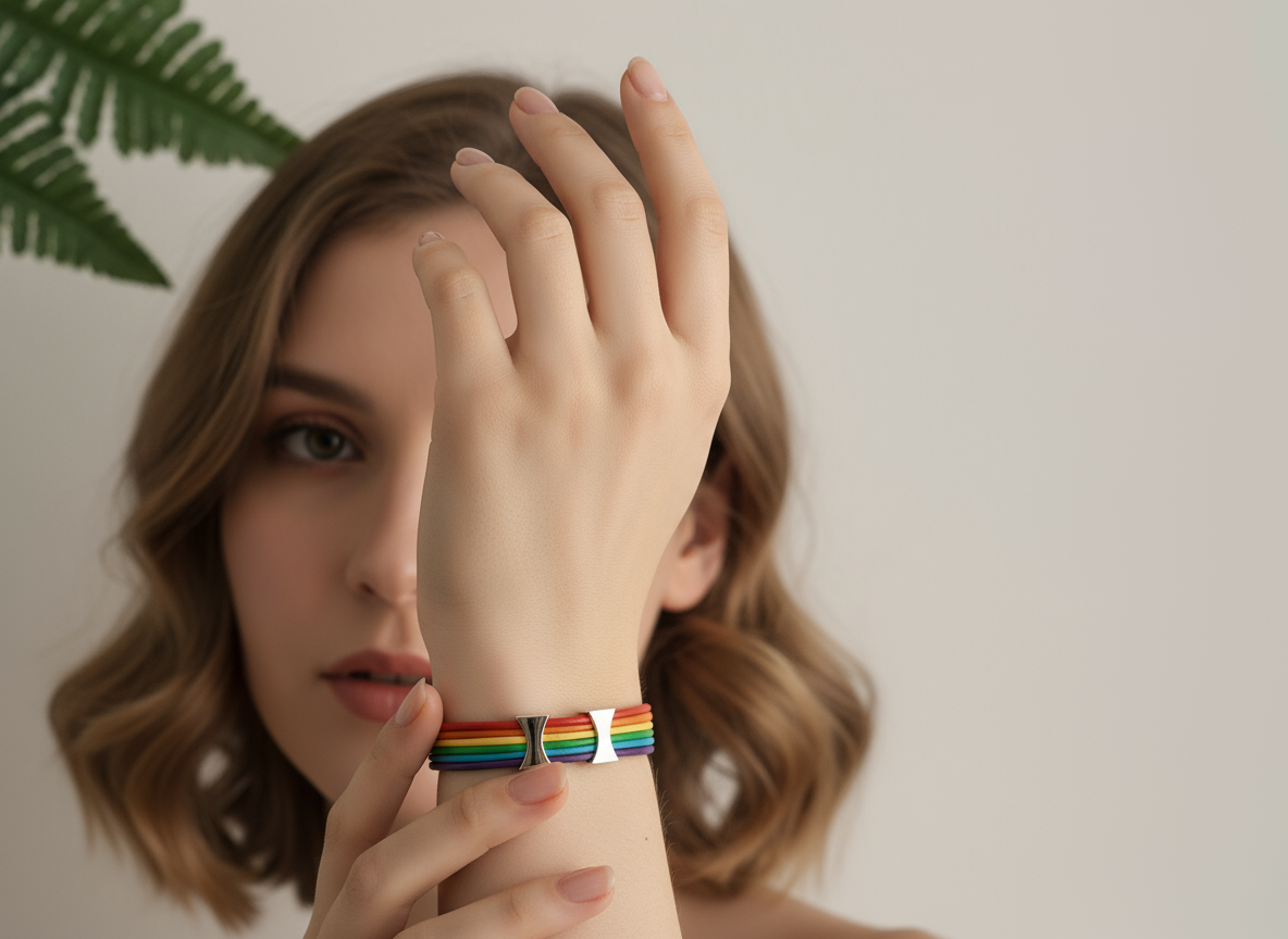 Pulsera arco iris de cuero con cierre magnético 