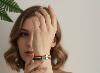 Pulsera arco iris de cuero con cierre magnético 