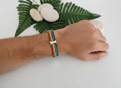 Pulsera arco iris de cuero con cierre magnético 