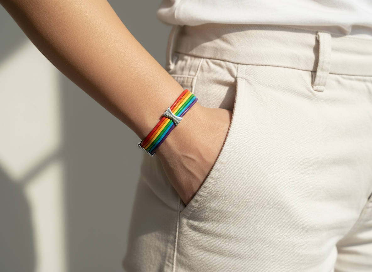 Pulsera arco iris de cuero con cierre magnético 