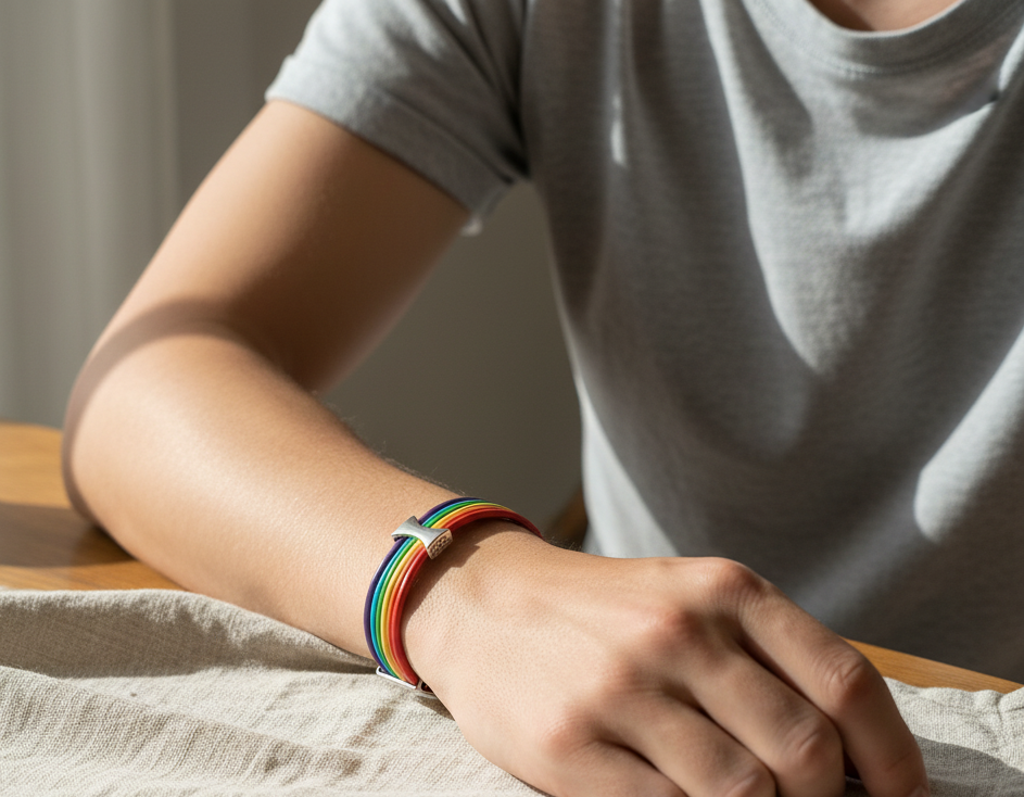 Pulsera arco iris de cuero con cierre magnético 