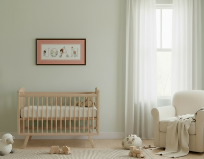 Graphic and pattern of the complete alphabet of 52 cross-stitch letters with designs for boys and girls