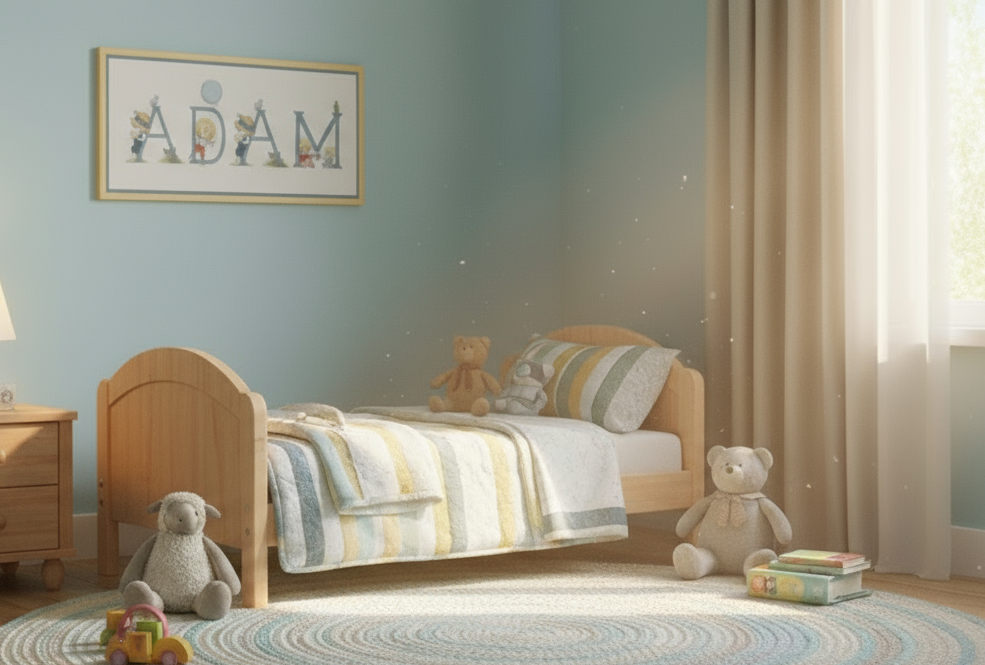 Graphic and pattern of the complete alphabet of 52 cross-stitch letters with designs for boys and girls