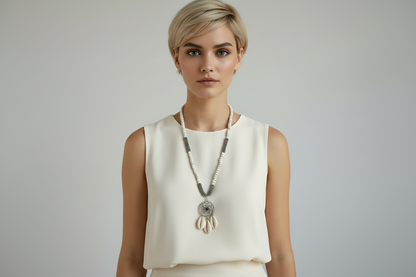Collier avec pendentif attrape-rêves et coquillages de conques