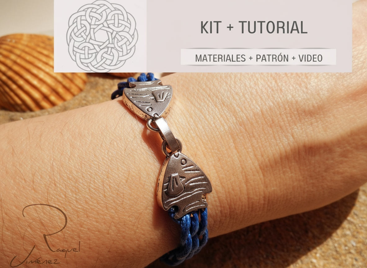 Kit y tutorial para hacer pulsera trenzada estilo marinero con cierre de pez