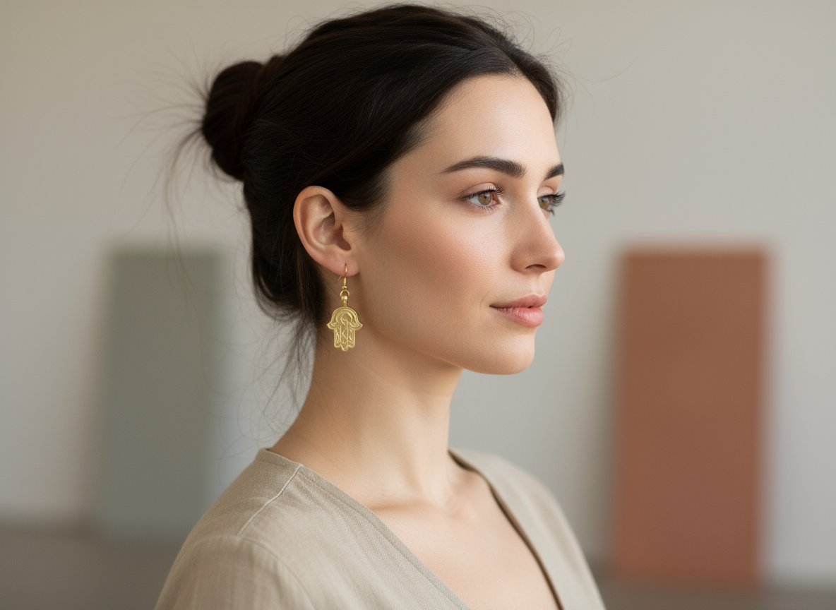 Golden earrings with Fatima's hand