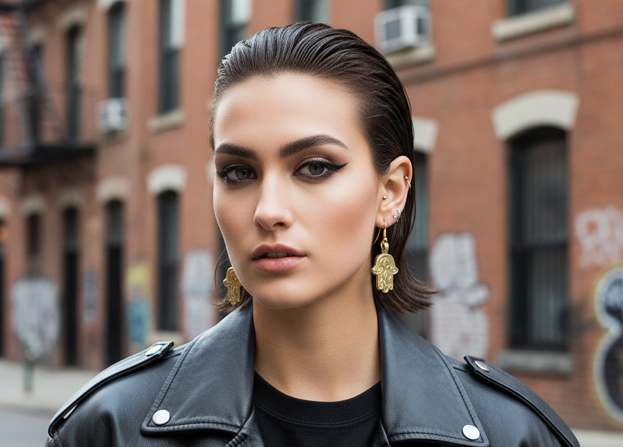Golden earrings with Fatima's hand