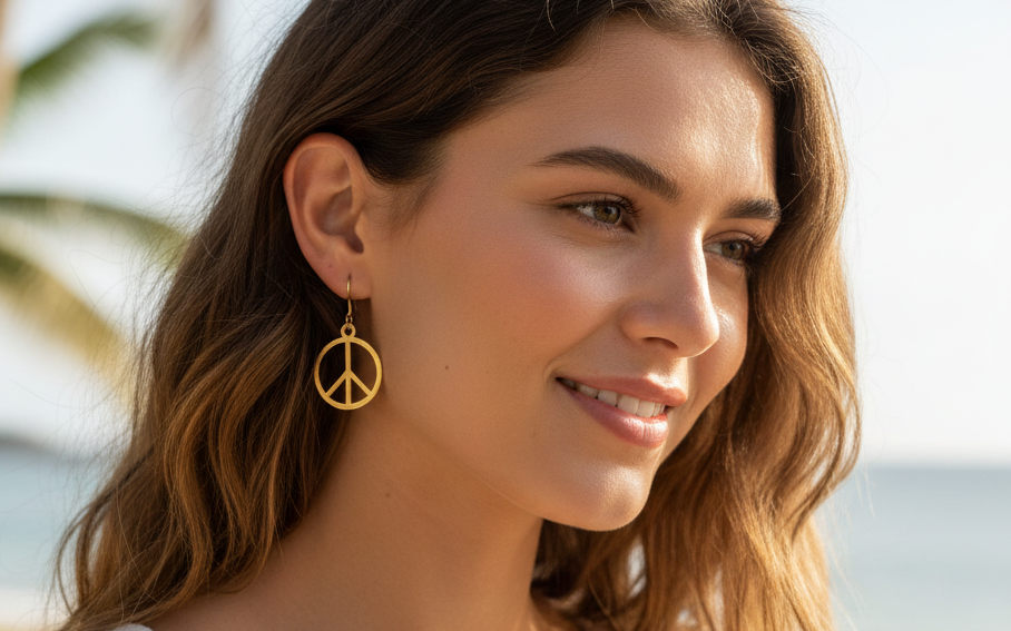 Pendientes con diseño del icónico símbolo de la paz, representando armonía y tranquilidad