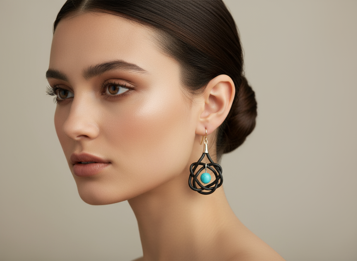 Pendientes con nudos de cuero y turquesa