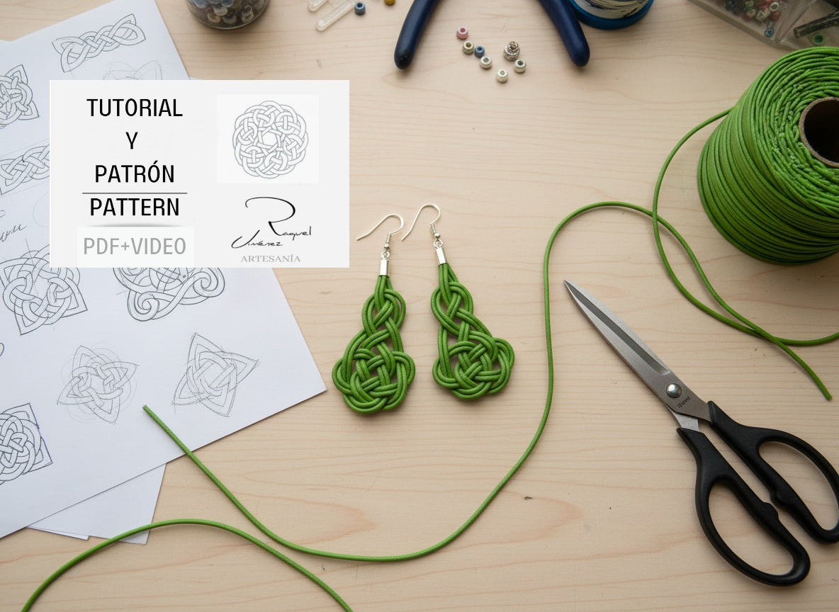 Patrón y tutorial para hacer pendientes y pulsera con nudos celtas. Raquel Jiménez Artesanía