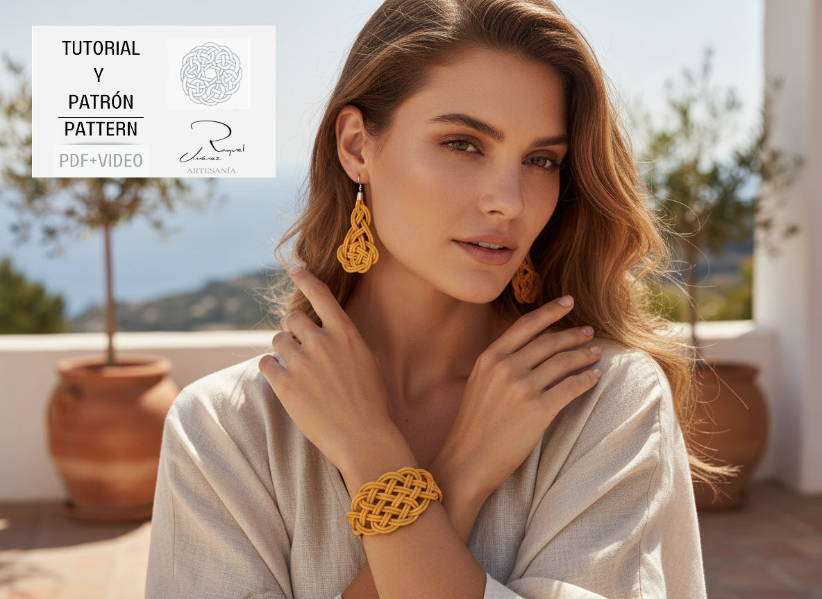 Patrón y tutorial para hacer pendientes y pulsera con nudos celtas. Raquel Jiménez Artesanía