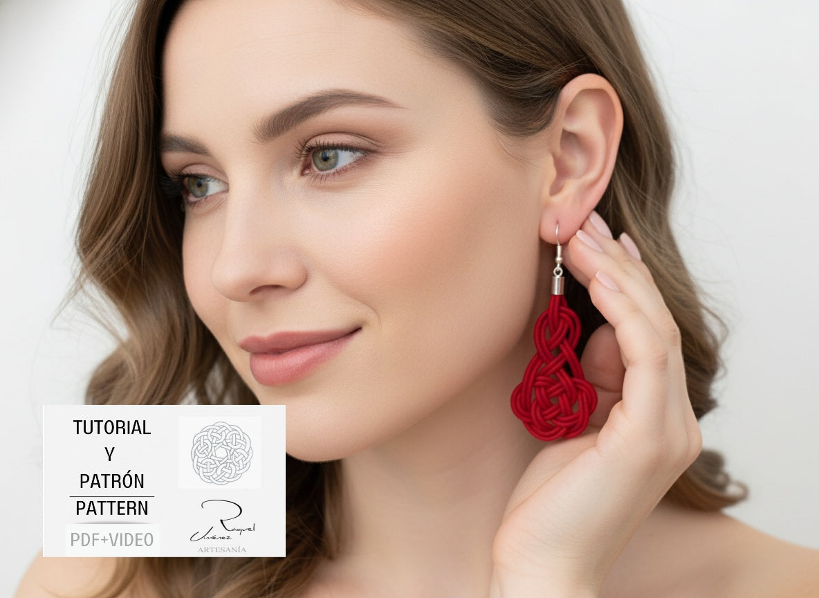 Patrón y tutorial para hacer pendientes y pulsera con nudos celtas. Raquel Jiménez Artesanía