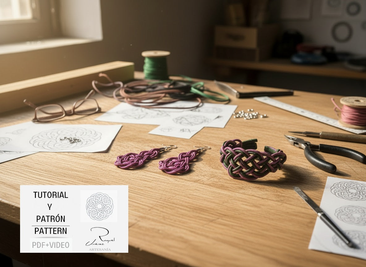 Patrón y tutorial para hacer pendientes y pulsera con nudos celtas. Raquel Jiménez Artesanía