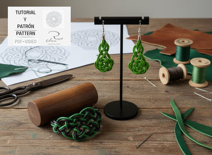Patrón y tutorial para hacer pendientes y pulsera con nudos celtas. Raquel Jiménez Artesanía