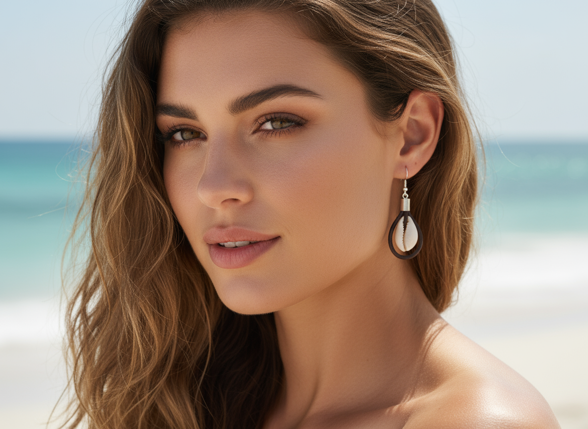 Boucles d'oreilles en cuir style bobo avec coquillages