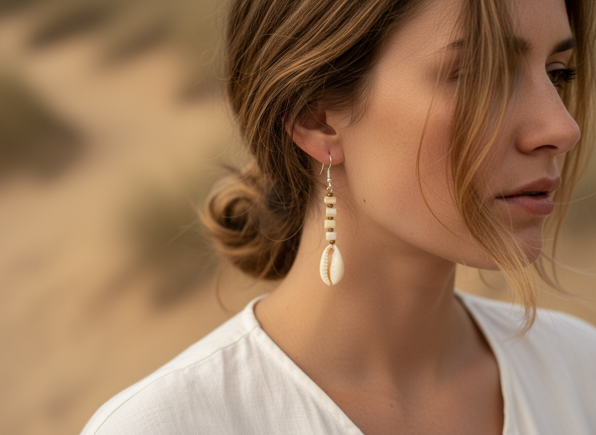 Pendientes de nácar con conchas marinas