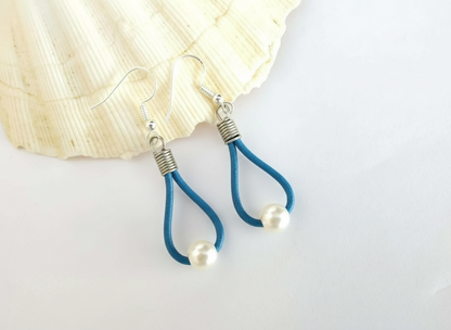 pendientes cuero y perla