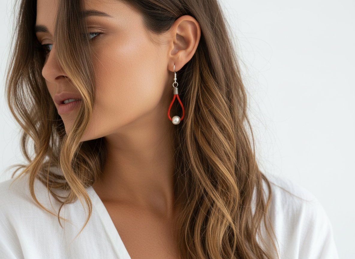 Pendientes de cuero y plata con perlas blancas