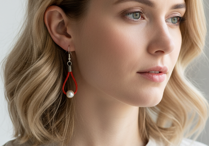 pendientes de cuero y perla