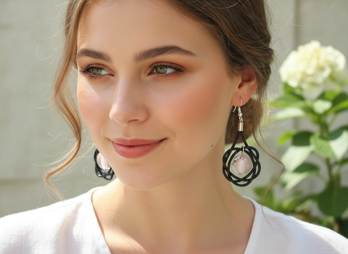 pendientes de cuero con circulo de la vida y cristal