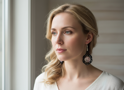 pendientes de cuero con circulo de la vida y cristal