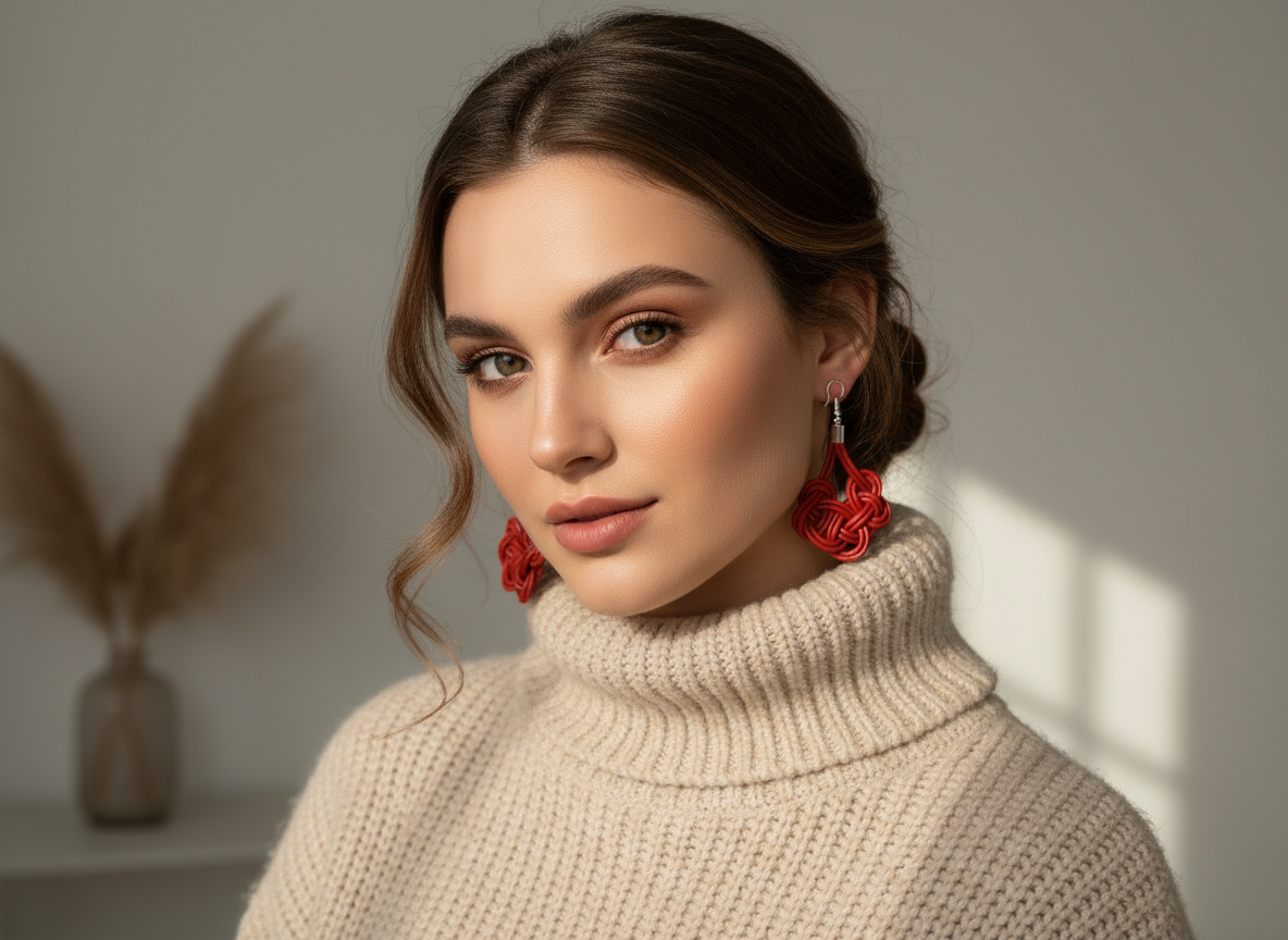 Pendientes de cuero nudo marinero azul