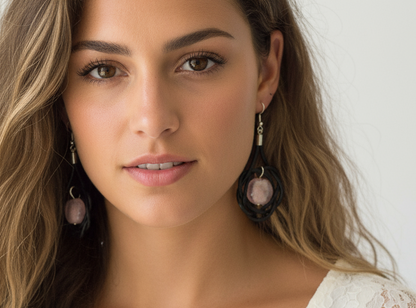 pendientes de cuero con circulo de la vida y cristal