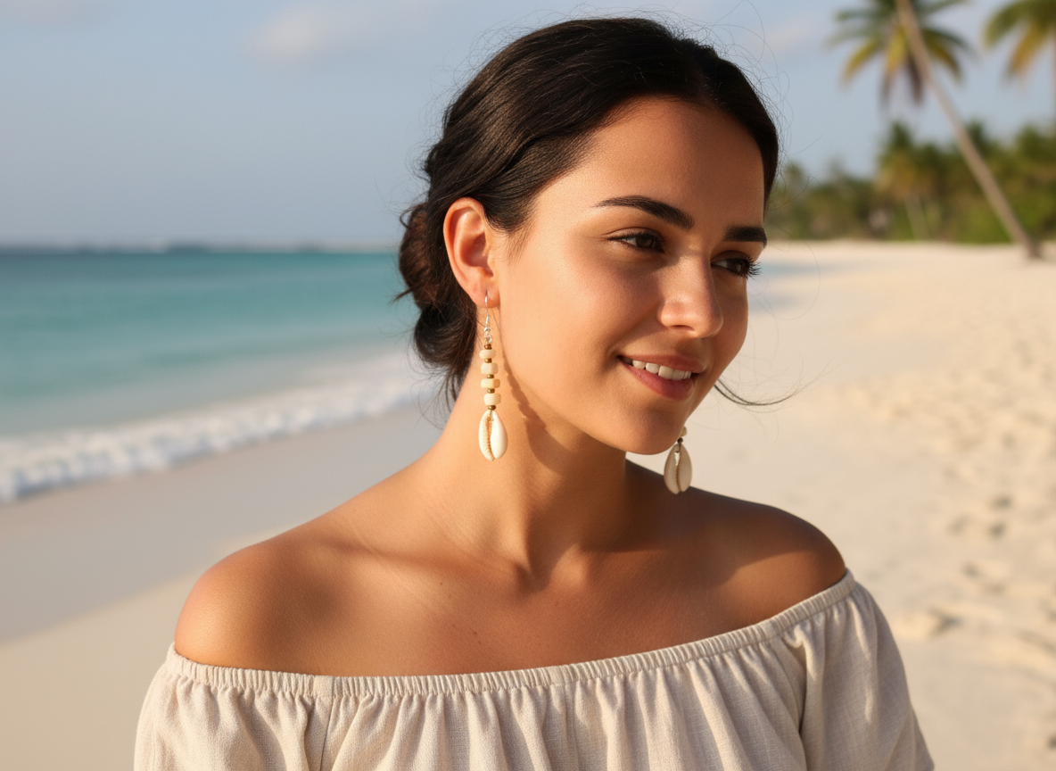 Mother-of-pearl earring with seashells