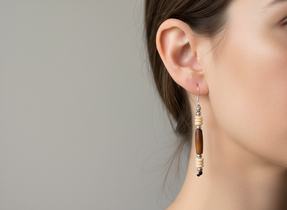 African style earrings of antler and silver