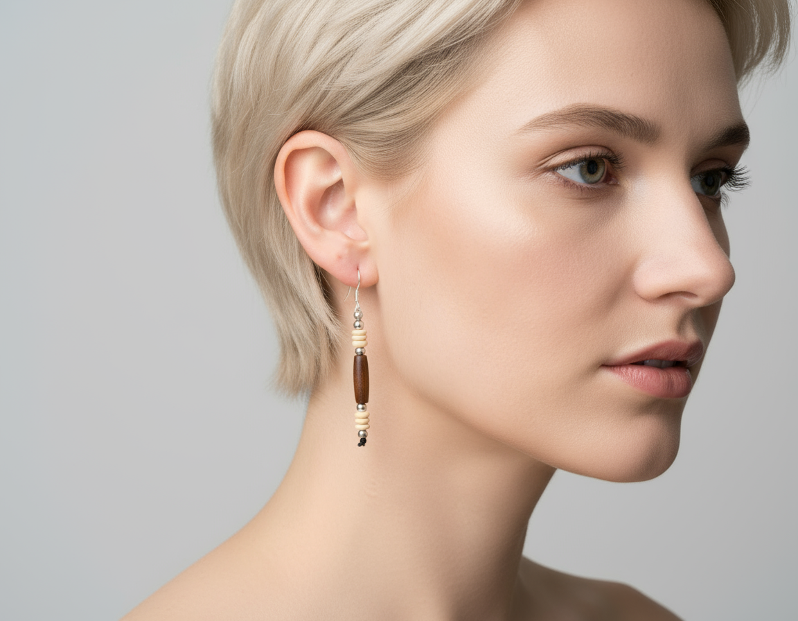 Boucles d'oreilles en corne et argent de style africain