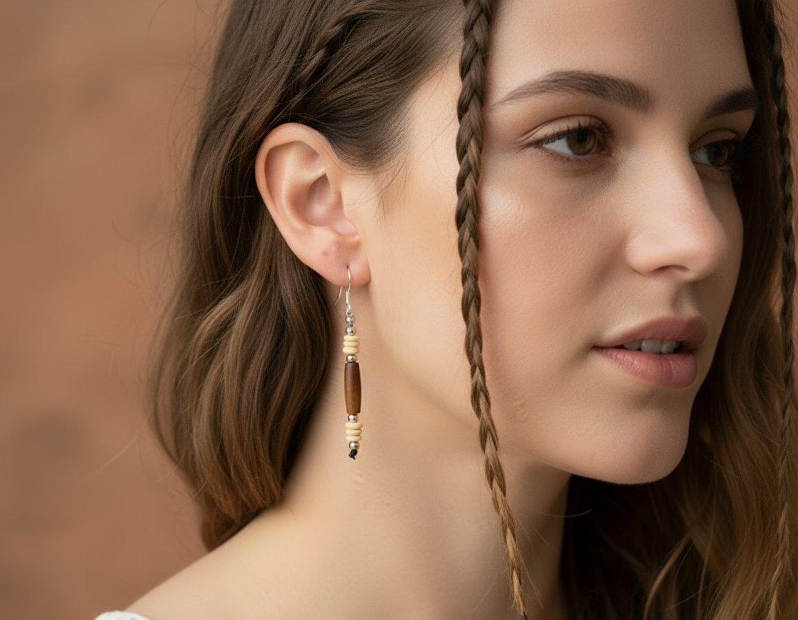 Boucles d'oreilles en corne et argent de style africain