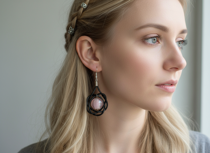 pendientes de cuero con circulo de la vida y cristal